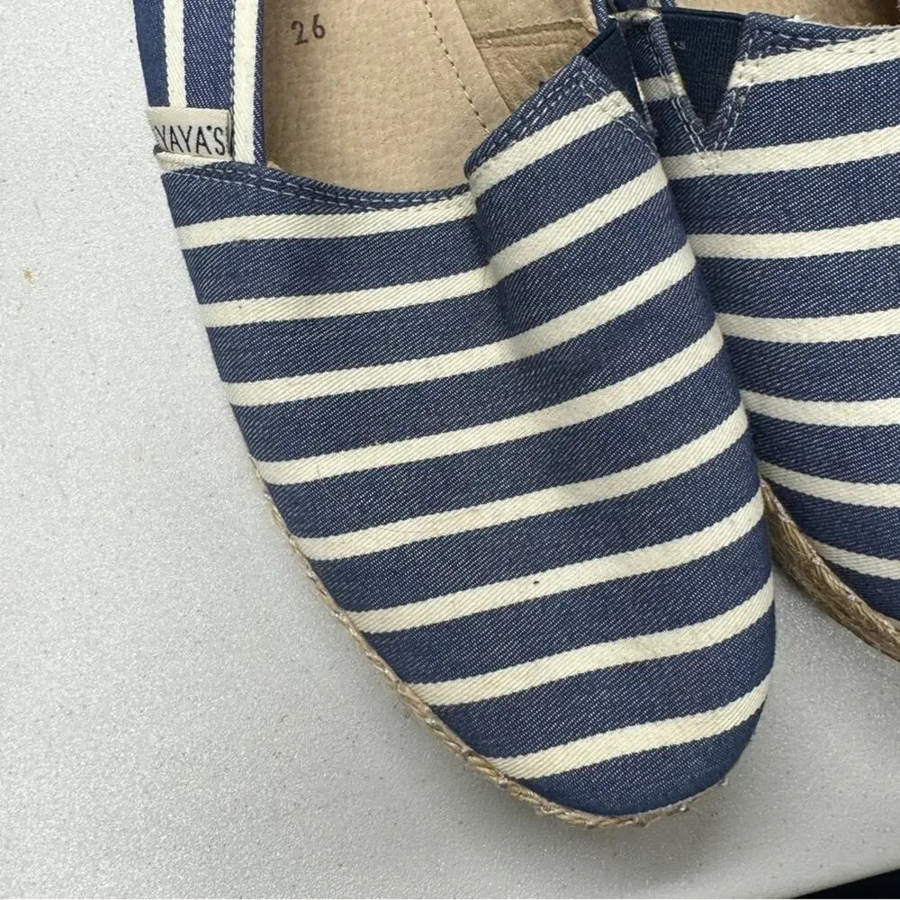 Yaya’s Blue Striped Canvas Espadrille Slip On Flats Shoes Womens 8.5 Beachy